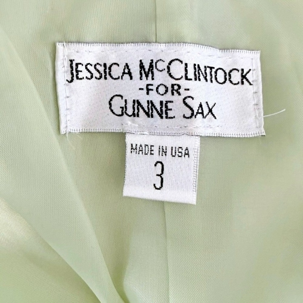 Jessica McClintock Gunne Sax Sage Green Satin Strapless Dress Brown Sash 3 Y2K - Picture 6 of 13